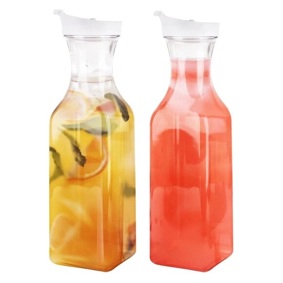 [50oz/4 Pack] Plastic Drink Carafes w/ Lid, Large Capacity Square Base - Clear - Picture 3 of 7